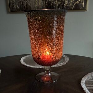 Amber Crackle Glass Candle Holder Hurricane